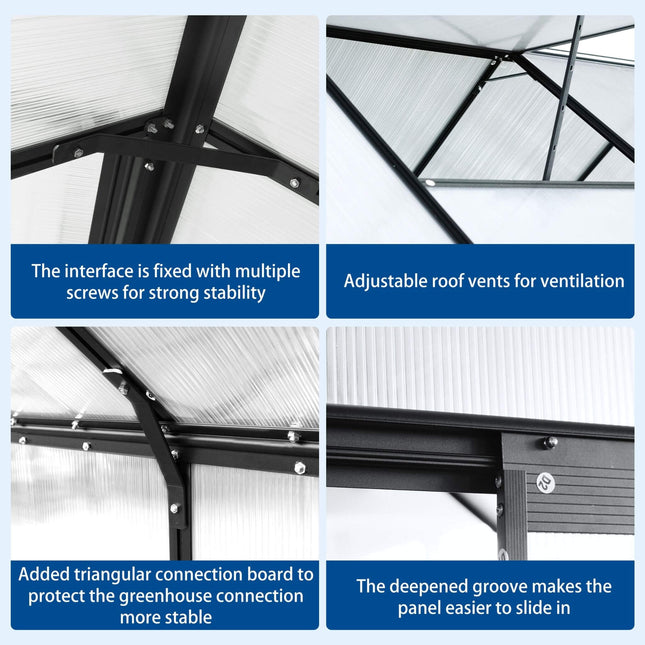 [06X12FT] Heavy-Duty Black Polycarbonate Greenhouse With Raised Base And Anchor (SAK92451) - Greenhouses | Patioza