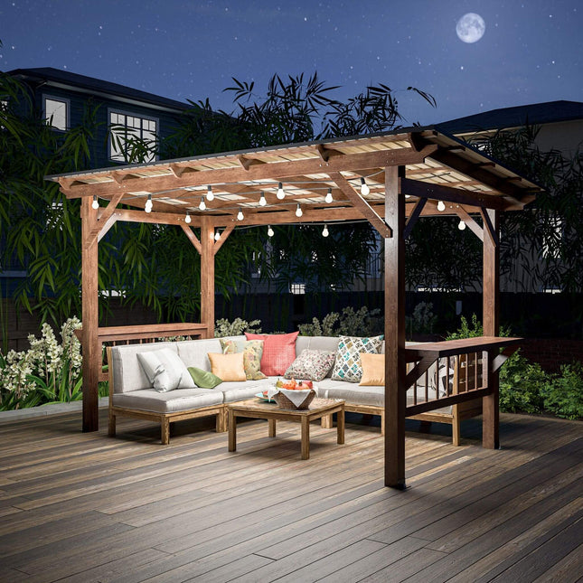 [06X13FT] Alora Durable Outdoor Hardtop BBQ Grill Shelter Gazebo With Shelves (SAK65420) - Canopies & Gazebos | Patioza
