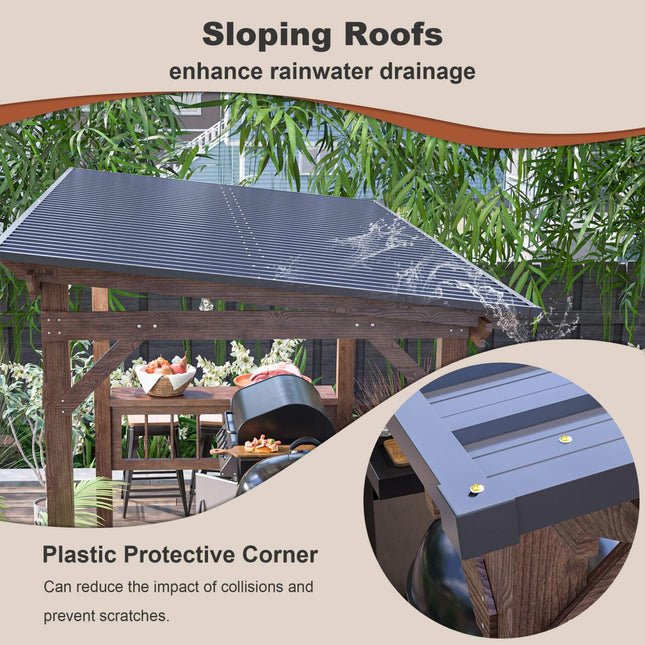 [06X13FT] Alora Durable Outdoor Hardtop BBQ Grill Shelter Gazebo With Shelves (SAK65420) - Canopies & Gazebos | Patioza