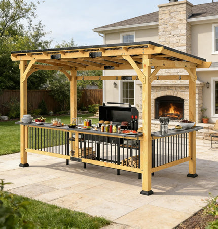 Alora 6x13 Ft. Premium Outdoor Hardtop Wooden BBQ Grill Gazebo