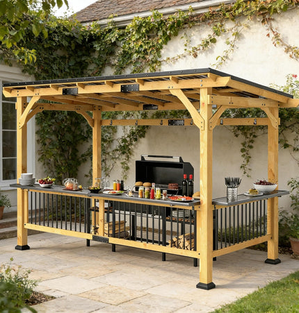 Alora 6x13 Ft. Premium Outdoor Hardtop Wooden BBQ Grill Gazebo