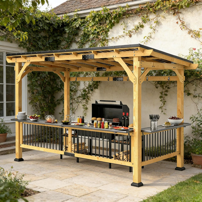 Alora 6x13 Ft. Premium Outdoor Hardtop Wooden BBQ Grill Gazebo