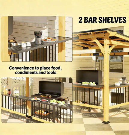 Alora 6x13 Ft. Premium Outdoor Hardtop Wooden BBQ Grill Gazebo
