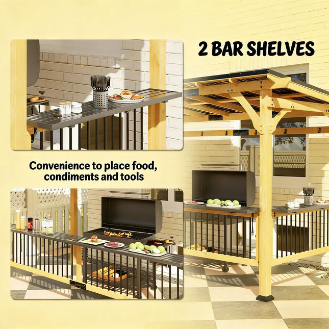 Alora 6x13 Ft. Premium Outdoor Hardtop Wooden BBQ Grill Gazebo