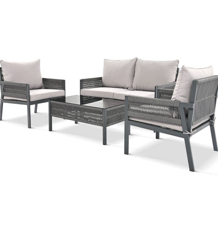 Outdoor Furniture with Tempered Glass Table Deep Seating with Thick Cushion for Backyard Porch Balcony (Grey) - Patio Furniture | Patioza