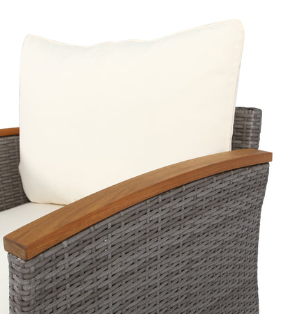 9 - piece Patio rattan furniture set with Acacia wooden legs and tabletop sofa set, coffee table washable cushion beige - Patio Furniture | Patioza