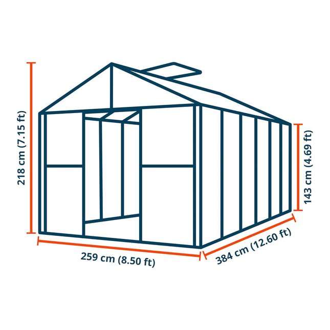[08X12FT] Heavy-Duty Polycarbonate Outdoor Greenhouse With Aluminum Frame And Sliding Doors (SAK90426) - Greenhouses | Patioza