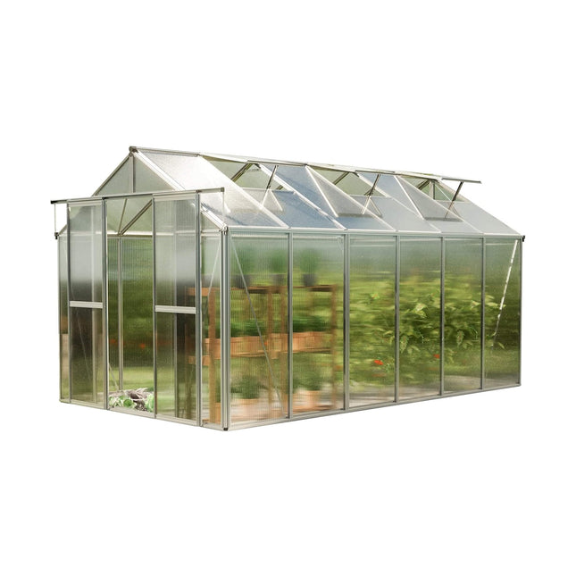 [08X12FT] Heavy-Duty Polycarbonate Outdoor Greenhouse With Aluminum Frame And Sliding Doors (SAK90426) - Greenhouses | Patioza