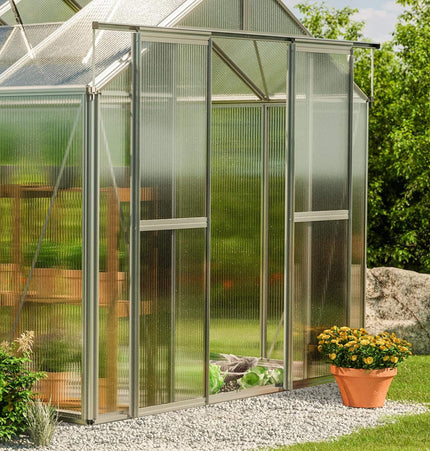 [08X12FT] Heavy-Duty Polycarbonate Outdoor Greenhouse With Aluminum Frame And Sliding Doors (SAK90426) - Greenhouses | Patioza