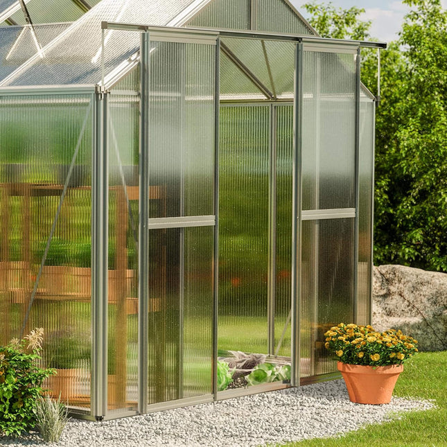 [08X12FT] Heavy-Duty Polycarbonate Outdoor Greenhouse With Aluminum Frame And Sliding Doors (SAK90426) - Greenhouses | Patioza