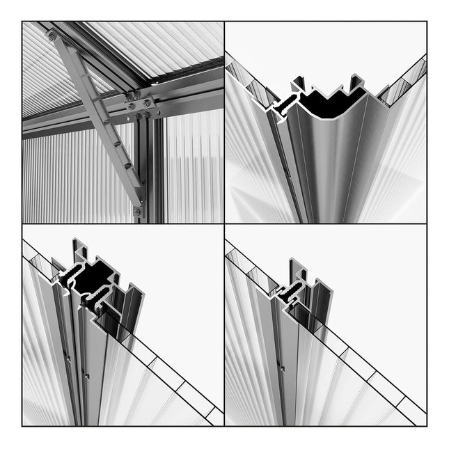 [08X12FT] Heavy-Duty Polycarbonate Outdoor Greenhouse With Aluminum Frame And Sliding Doors (SAK90426) - Greenhouses | Patioza