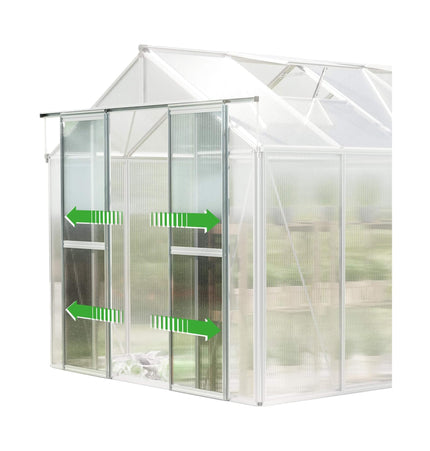 [08X12FT] Heavy-Duty Polycarbonate Outdoor Greenhouse With Aluminum Frame And Sliding Doors (SAK90426) - Greenhouses | Patioza