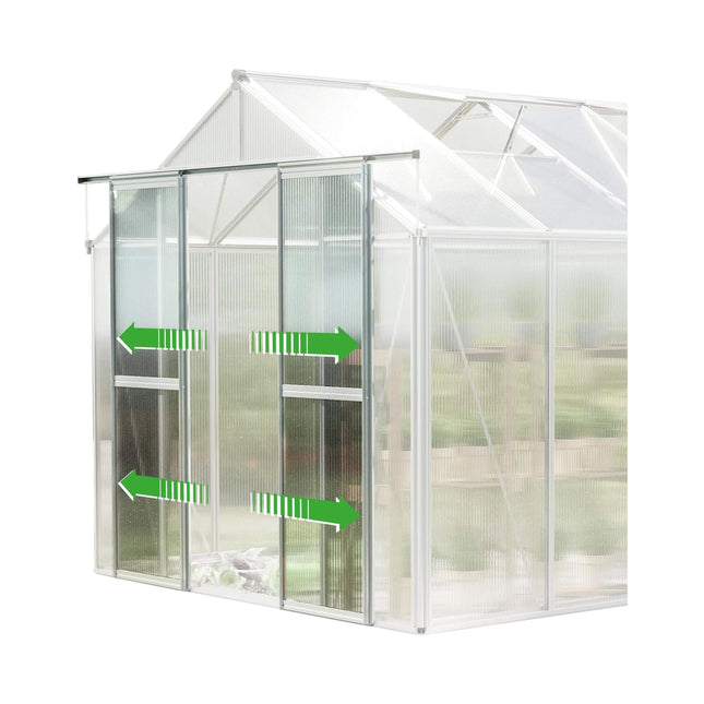 [08X12FT] Heavy-Duty Polycarbonate Outdoor Greenhouse With Aluminum Frame And Sliding Doors (SAK90426) - Greenhouses | Patioza