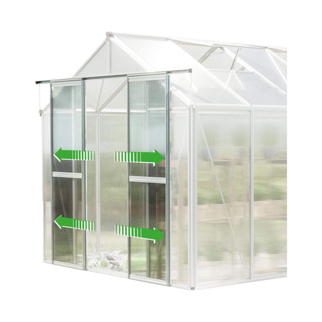 [08X12FT] Heavy-Duty Polycarbonate Outdoor Greenhouse With Aluminum Frame And Sliding Doors (SAK90426) - Greenhouses | Patioza