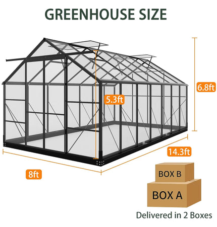 [08X14FT] Outdoor Polycarbonate Greenhouse With Roof Vents & Sliding Doors, 4MM (SAK19426) - Greenhouses | Patioza