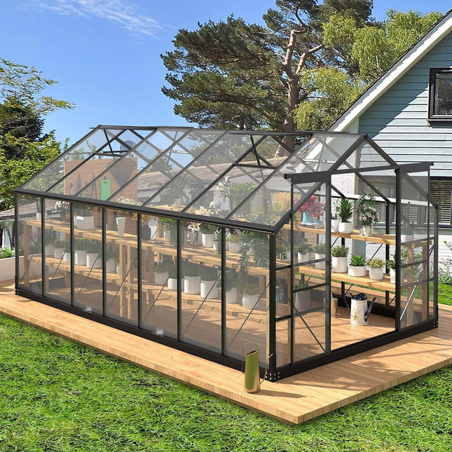 [08X14FT] Outdoor Polycarbonate Greenhouse With Roof Vents & Sliding Doors, 4MM (SAK19426) - Greenhouses | Patioza