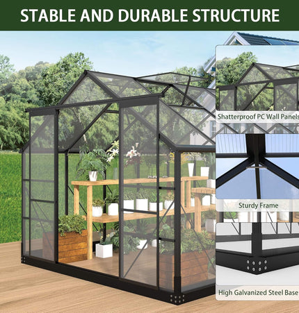 [08X14FT] Outdoor Polycarbonate Greenhouse With Roof Vents & Sliding Doors, 4MM (SAK19426) - Greenhouses | Patioza