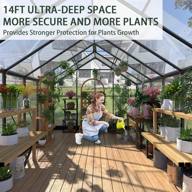 [08X14FT] Outdoor Polycarbonate Greenhouse With Roof Vents & Sliding Doors, 4MM (SAK19426) - Greenhouses | Patioza