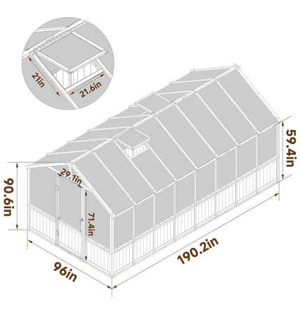 8x16 Ft. Large Heavy-Duty Outdoor Wooden Greenhouse with 6MM Polycarbonate Panels and Vent Roof