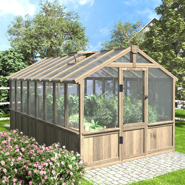 8x16 Ft. Large Heavy-Duty Outdoor Wooden Greenhouse with 6MM Polycarbonate Panels and Vent Roof