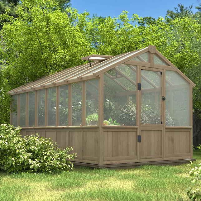 8x16 Ft. Large Heavy-Duty Outdoor Wooden Greenhouse with 6MM Polycarbonate Panels and Vent Roof