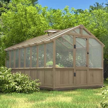 8x16 Ft. Large Heavy-Duty Outdoor Wooden Greenhouse with 6MM Polycarbonate Panels and Vent Roof