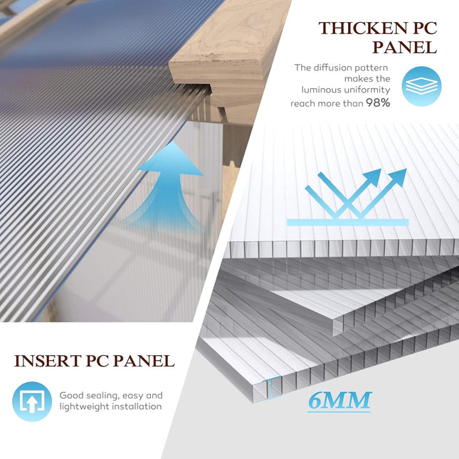8x16 Ft. Large Heavy-Duty Outdoor Wooden Greenhouse with 6MM Polycarbonate Panels and Vent Roof