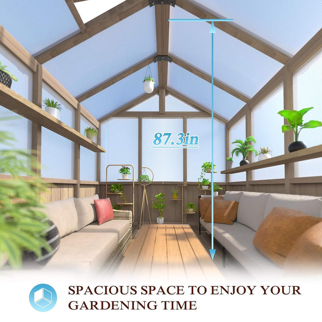 8x16 Ft. Large Heavy-Duty Outdoor Wooden Greenhouse with 6MM Polycarbonate Panels and Vent Roof