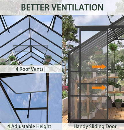 [08X16FT] Premium Outdoor Walk-In Polycarbonate Greenhouse With Roof Vents & Sliding Doors, 4MM (SAK72649) - Greenhouses | Patioza