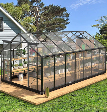 [08X16FT] Premium Outdoor Walk-In Polycarbonate Greenhouse With Roof Vents & Sliding Doors, 4MM (SAK72649) - Greenhouses | Patioza