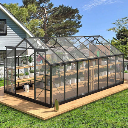 [08X16FT] Premium Outdoor Walk-In Polycarbonate Greenhouse With Roof Vents & Sliding Doors, 4MM (SAK72649) - Greenhouses | Patioza