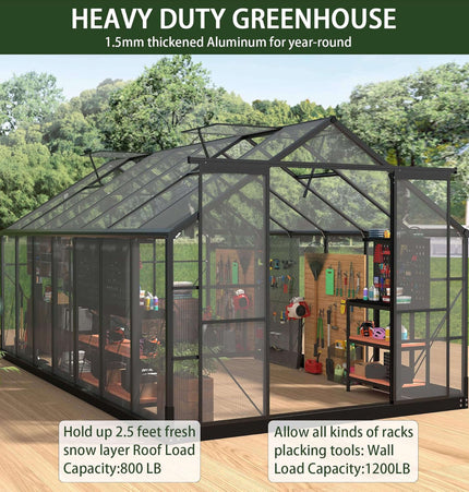 [08X16FT] Premium Outdoor Walk-In Polycarbonate Greenhouse With Roof Vents & Sliding Doors, 4MM (SAK72649) - Greenhouses | Patioza