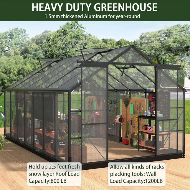 [08X16FT] Premium Outdoor Walk-In Polycarbonate Greenhouse With Roof Vents & Sliding Doors, 4MM (SAK72649) - Greenhouses | Patioza