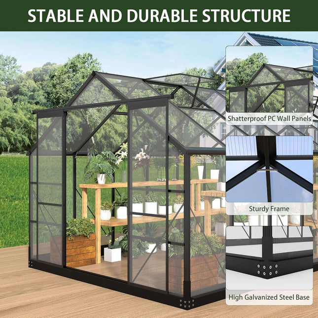 [08X16FT] Premium Outdoor Walk-In Polycarbonate Greenhouse With Roof Vents & Sliding Doors, 4MM (SAK72649) - Greenhouses | Patioza