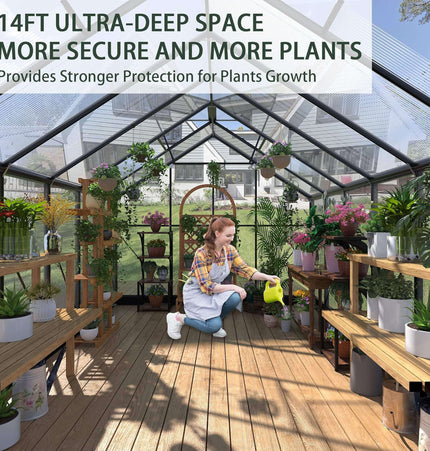 [08X16FT] Premium Outdoor Walk-In Polycarbonate Greenhouse With Roof Vents & Sliding Doors, 4MM (SAK72649) - Greenhouses | Patioza
