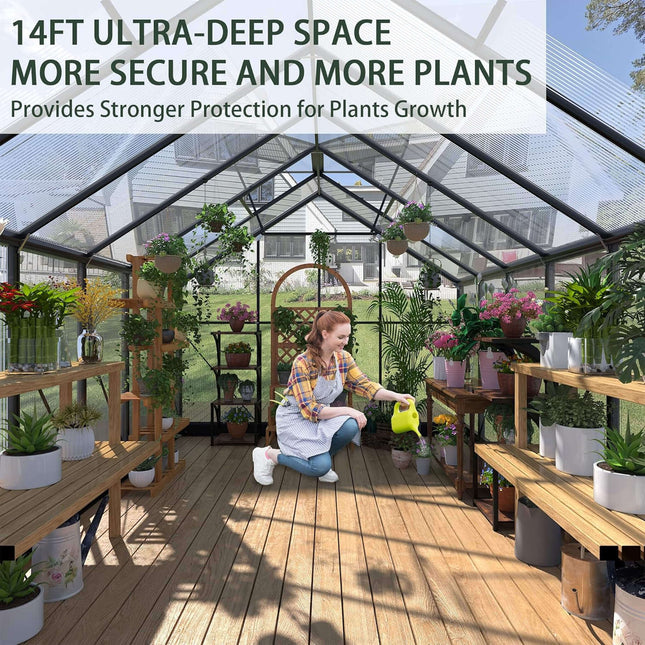 [08X16FT] Premium Outdoor Walk-In Polycarbonate Greenhouse With Roof Vents & Sliding Doors, 4MM (SAK72649) - Greenhouses | Patioza