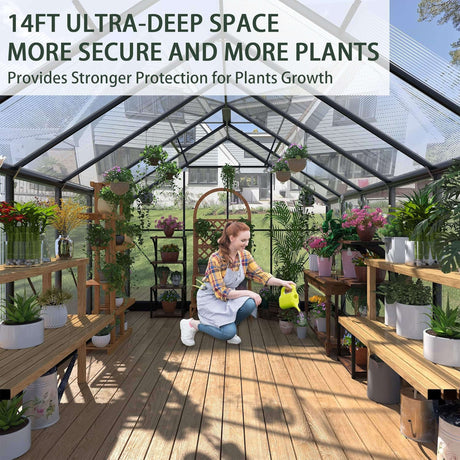 [08X16FT] Premium Outdoor Walk-In Polycarbonate Greenhouse With Roof Vents & Sliding Doors, 4MM (SAK72649) - Greenhouses | Patioza