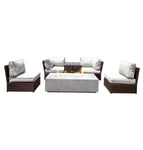 Dark Brown / 4 Pc. Sofa, 2 Armless Chairs, Fire Pit