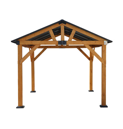 [09X11FT] Alora Heavy-Duty All-Weather Hardtop Wooden Carport Gazebo With Galvanized Steel Roof (SAK39187) - Canopies & Gazebos | Patioza