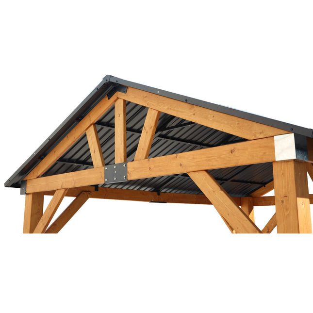 [09X11FT] Alora Heavy-Duty All-Weather Hardtop Wooden Carport Gazebo With Galvanized Steel Roof (SAK39187) - Canopies & Gazebos | Patioza
