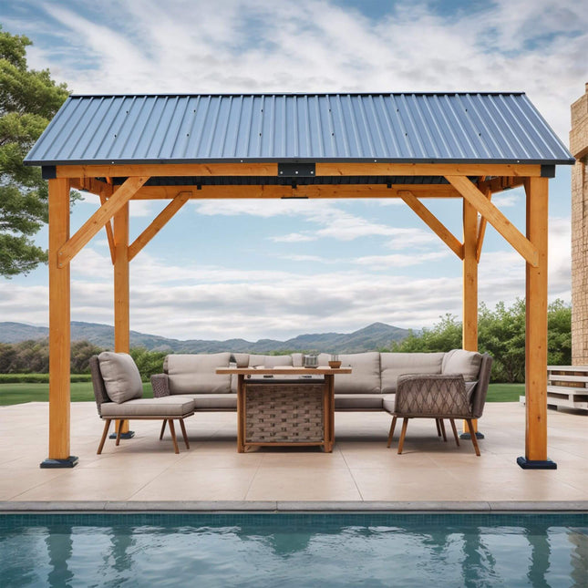 [09X11FT] Alora Heavy-Duty All-Weather Hardtop Wooden Carport Gazebo With Galvanized Steel Roof (SAK39187) - Canopies & Gazebos | Patioza