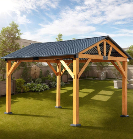 [09X11FT] Alora Heavy-Duty All-Weather Hardtop Wooden Carport Gazebo With Galvanized Steel Roof (SAK39187) - Canopies & Gazebos | Patioza
