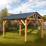 [09X11FT] Alora Heavy-Duty All-Weather Hardtop Wooden Carport Gazebo With Galvanized Steel Roof (SAK39187) - Canopies & Gazebos | Patioza