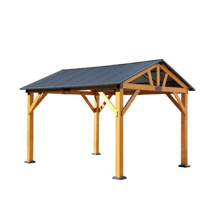 [09X11FT] Alora Heavy-Duty All-Weather Hardtop Wooden Carport Gazebo With Galvanized Steel Roof (SAK39187) - Canopies & Gazebos | Patioza