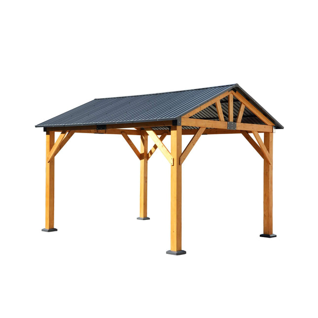 [09X11FT] Alora Heavy-Duty All-Weather Hardtop Wooden Carport Gazebo With Galvanized Steel Roof (SAK39187) - Canopies & Gazebos | Patioza