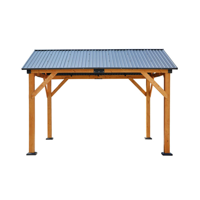 [09X11FT] Alora Heavy-Duty All-Weather Hardtop Wooden Carport Gazebo With Galvanized Steel Roof (SAK39187) - Canopies & Gazebos | Patioza