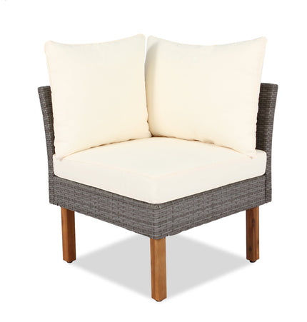 9 - piece Patio rattan furniture set with Acacia wooden legs and tabletop sofa set, coffee table washable cushion beige - Patio Furniture | Patioza