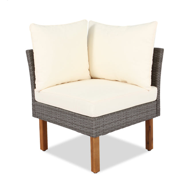 9 - piece Patio rattan furniture set with Acacia wooden legs and tabletop sofa set, coffee table washable cushion beige - Patio Furniture | Patioza