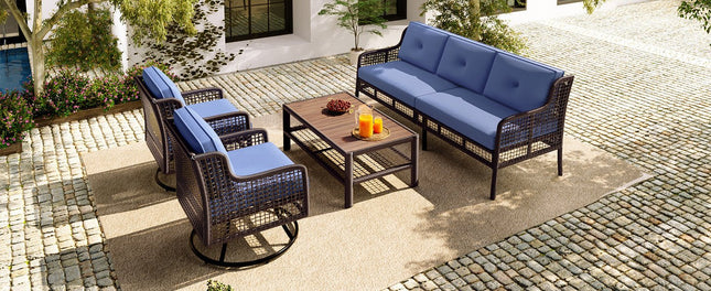 GO 4 Pieces Patio Furniture Set with Swivel Chairs Outdoor Wicker Sofas - Patio Furniture | Patioza