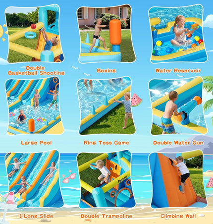 10-in-1 Inflatable Water Slide Bounce House With Blower (SAK26370) - Inflatable Bouncers | Patioza